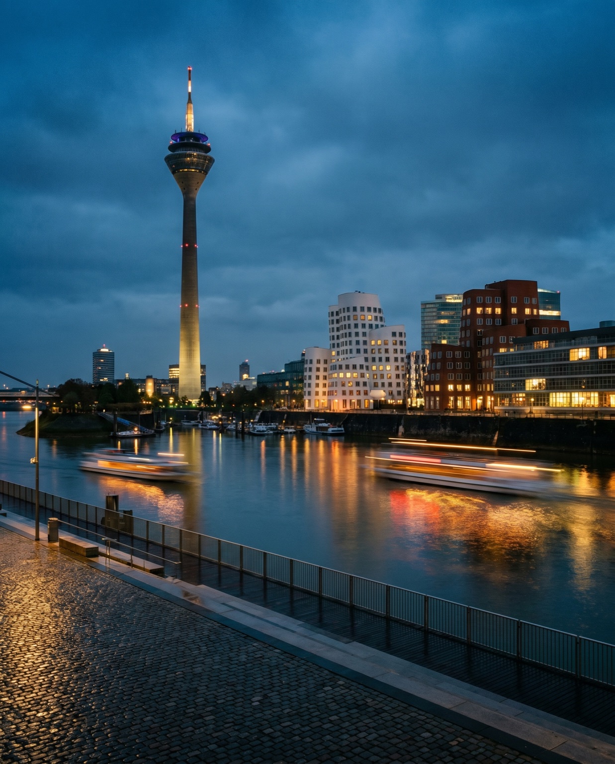Rheinregion bei Abenddämmerung – Standort Monheim am Rhein, Großraum Düsseldorf